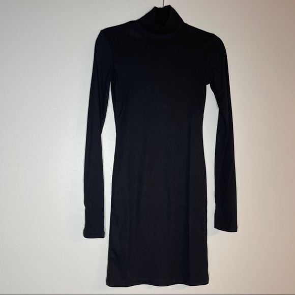 Black Ribbed Bodycon Mini Dress Size M - Picture 8 of 8